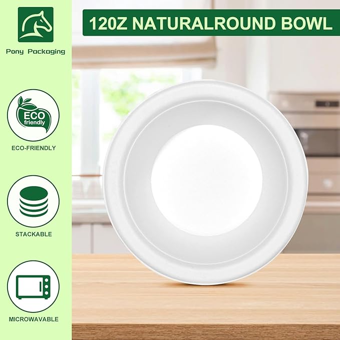 Paper Bowls 12oz, Disposable Bowls Heavy Duty, 50-Pack 100% Compostable Disposable Soup Bowl, Biodegradable Bagasse Paper Bowls Bulk for Party, Camping, Birthday, Festivals-White