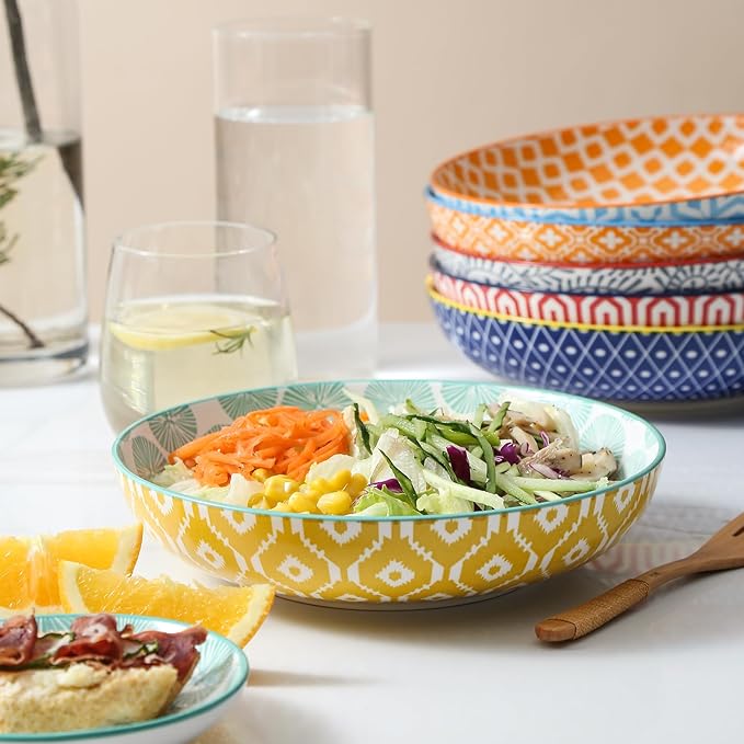 Selamica 30-Pieces Ceramic Dinnerware Sets for 6, Scratch Resistant Plates and Bowls Sets, Microwave and Dishwasher Safe, Assorted Colors A