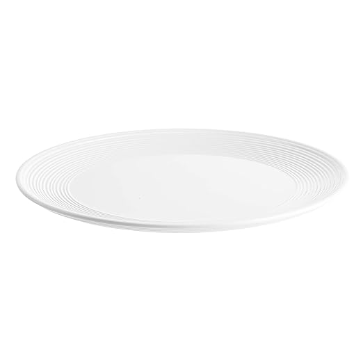 TableCraft 10496 Pulito Collection Round Platter, White Melamine Plate with Raised Edge Detail, Durable and Dishwasher Safe, Chic Ceramic-Look Serveware, 13.125-Inch Diameter