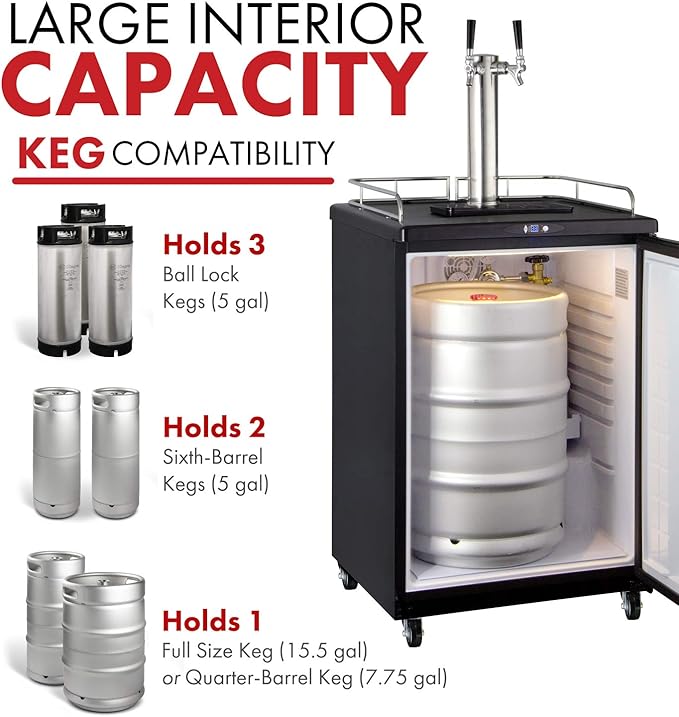Kegco Keg Dispenser, Two Faucet, Stainless Steel
