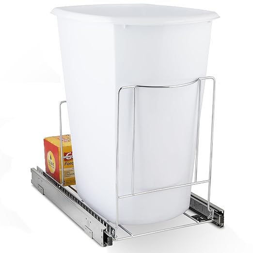 Pull-Out Trash Can for Cabinet - 12 Gal / 48 qt – Heavy-Duty Chrome, Smooth Slide with Trash Bag Storage – Fits 13" Cabinet Opening (Bin Not Included)