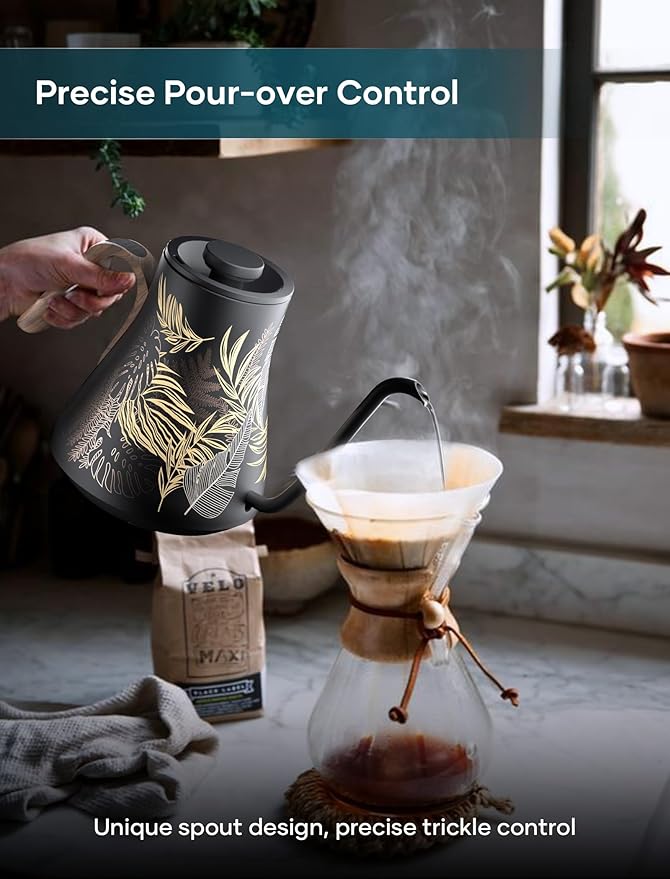 INTASTING Electric Kettle, Gooseneck Electric Kettle, ±1℉ Precise Temperature Control, Stainless Steel Interior, Quick Heating for Pour Over Coffee, Tea & Boiling Water, 0.9L (Rainforest)