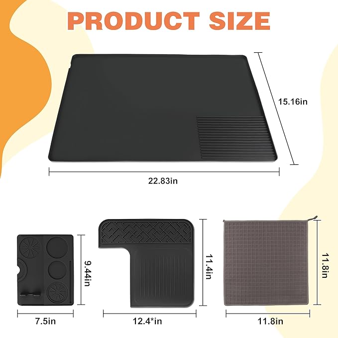 4-in-1 Silicone Coffee Maker Mat for Ninja Luxe ES601 ES701 23"x15" Coffee Bar Mat Top Mat Espresso Tamping Mat Microfiber Cloths Anti-Slip Heat-Resistant Waterproof