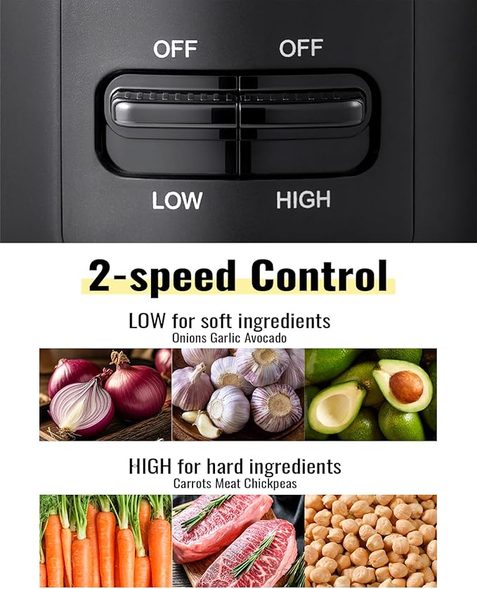 Food Chopper, 4 Cup Mini and Fast Food Processor, Electric Meat Grinder with 2 Speed, 4 Stainless Steel Blades, and Whisk, 400W Power for Chopping, Mixing, Emulsifying, Puree and Whisking, BPA-Free