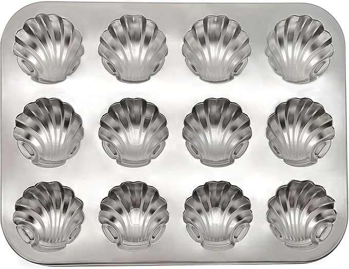 Fox Run Stainless Steel Scallop Shell Madeleine Pan, 12 French Cookie Mold Baking Pan