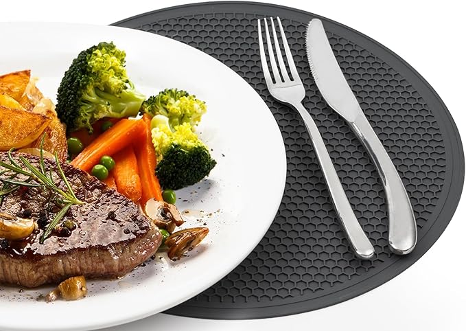 12" Microwave food Cover & Mat,Large Vented Collapsible Splatter Guard dish Plate lid & Silicone Round Kitchen mat