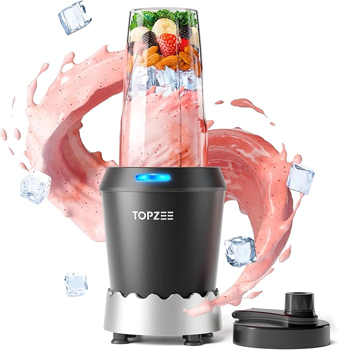 TOPZEE Personal Smoothie Blender, 1000W Single-Serve Blender with 24oz To-Go Cup, Twist-On Start/Stop, for Protein Shakes & Smoothies, Compact Countertop Blender, Black