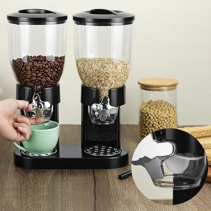 QWORK Double Dry Food Dispenser, 2L Capacity Each, Dry Cereal Grain Dispenser, Keeps Ingredients Fresh