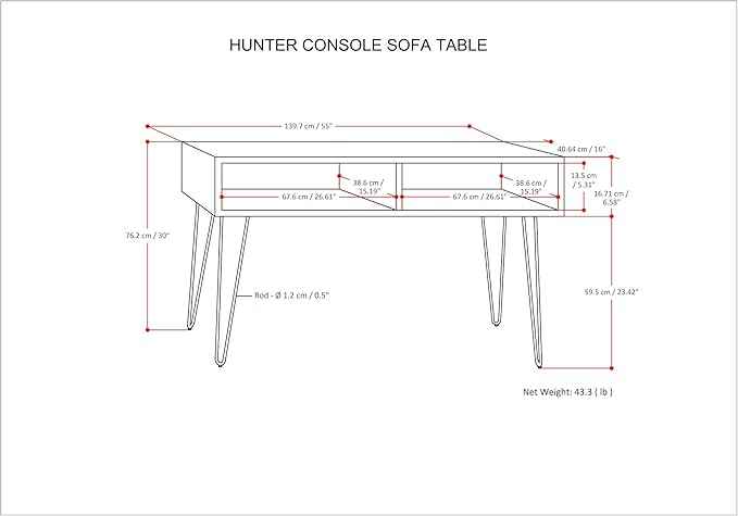 SIMPLIHOME Hunter Console Table - 55 Inch Wide Solid Mango Wood and Metal Sofa Table in Natural, Industrial Storage Table for Entryway or Living Room with 2 Open Cubbies and Black Hairpin Legs