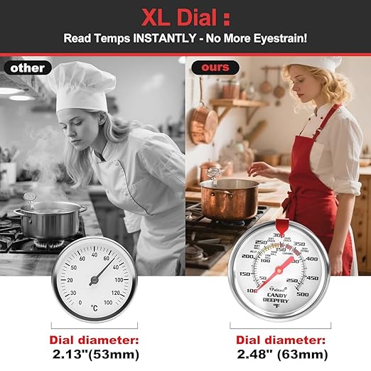 Upgraded Candy Thermometer Waterproof IP67 - Oil Thermometer for Frying with Clips - 5" Side of Pot Rainbow dial Thermometer Deep Fry for Oil Candy Candle Shallow Pot BBQ - Silver XL