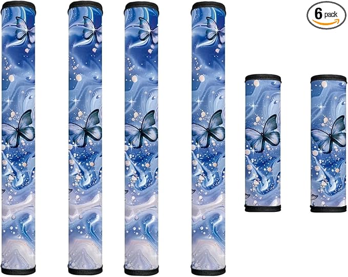 Refrigerator Door Handle Covers Set of 6 Protective Electrical Kitchen Appliances Gloves Anti-Static Fridge Microwave Dishwasher Door Cloth Protector, Marble Butterfly Blue