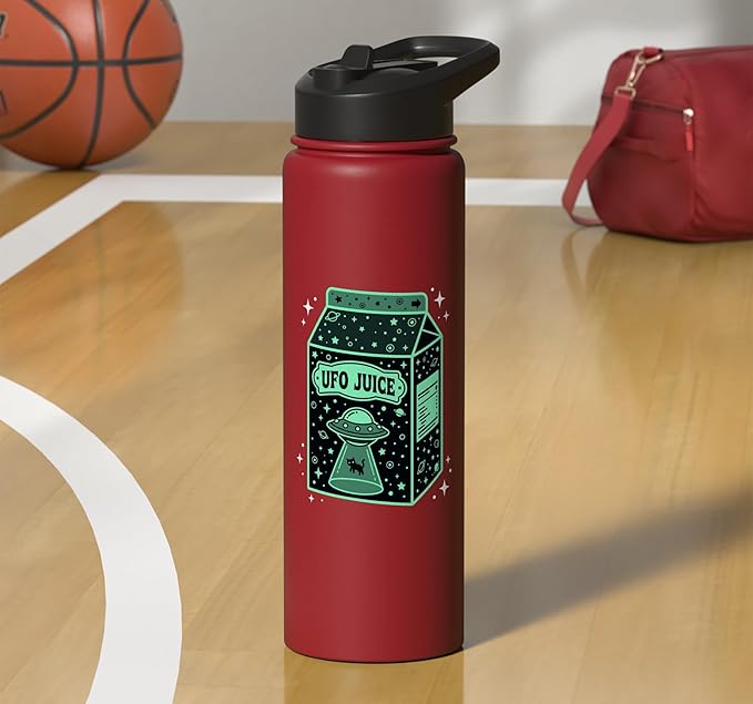 UFO Juice Retro Cat Abduction Alien Space Milk Cosmos Stainless Steel Insulated Water Bottle