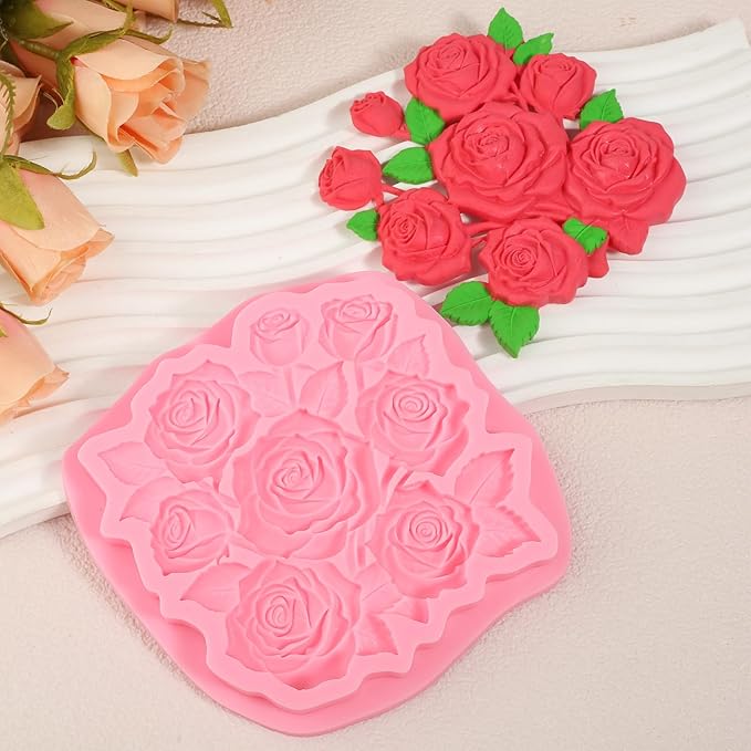 1 Pcs Rose Fondant Mold, Exquisite Flower Candy Silicone Mold, for Home Kitchen Baking Cookies Chocolate Salted Dough Almond Candy Flower Paste Chewing Gum DIY Resin Crafts Clay Shapes Soap