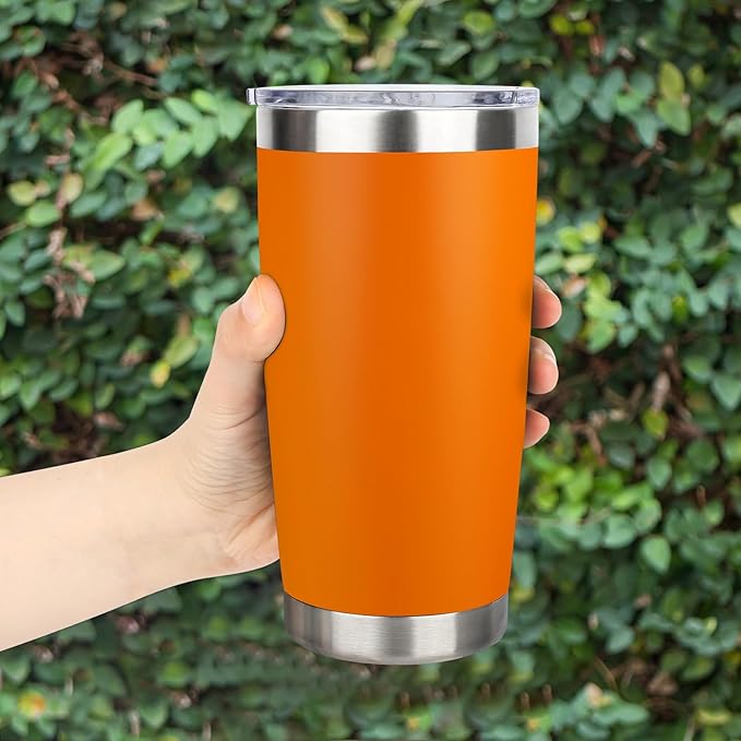 20oz Stainless Steel Tumbler Bulk with Lid, Travel Mug - Double Wall Vacuum Powder Coated Cup - Orange, 6 Pack