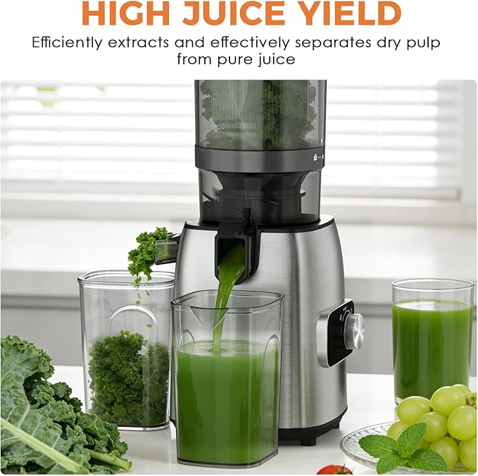 Juicer Machines, Cold Press Juicer Fit Whole Fruits & Vegetables, Slow Masticating Juicers with 5.3" Wide Feed Chute, High Juice Yield, BPA Free