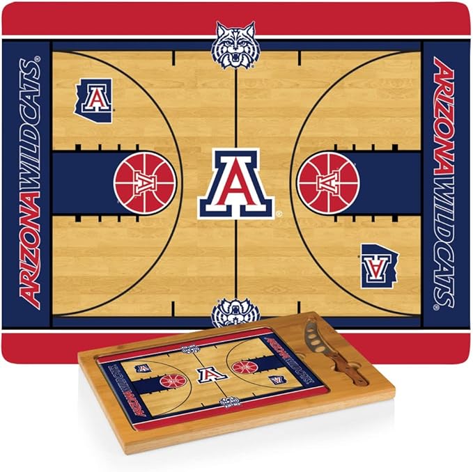 PICNIC TIME NCAA Icon Glass Top Cutting Board & Knife Set, Cheese Boards Charcuterie Boards, Serving Platter, (Parawood & Bamboo)