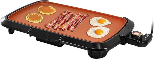 MegaChef Electric Grill with Copper Non-Stick Coating, Removable Drip Tray & Adjustable Temperature Control, Versatile Small Kitchen Appliance (16 Inch Grill)