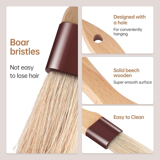 FurRain Pastry Brushes for Baking & Grilling, Boar Bristles & Beech Wood Handles, 4PCS (2*1 Inch & 2*1.5 Inch)