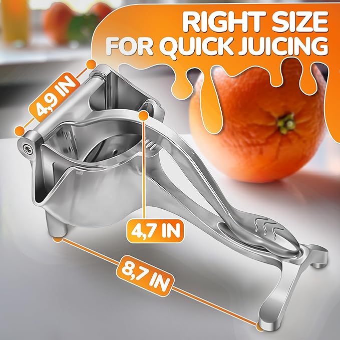 Aluminum Alloy Fresh Fruit Juice Extractor - Hand Juicer Squeezer, Non-Slip Ergonomic Grip, Easy to Use & Clean, 8.7" Length with 0.6L Capacity - Efficient Extraction of Citrus, and Other Fruits