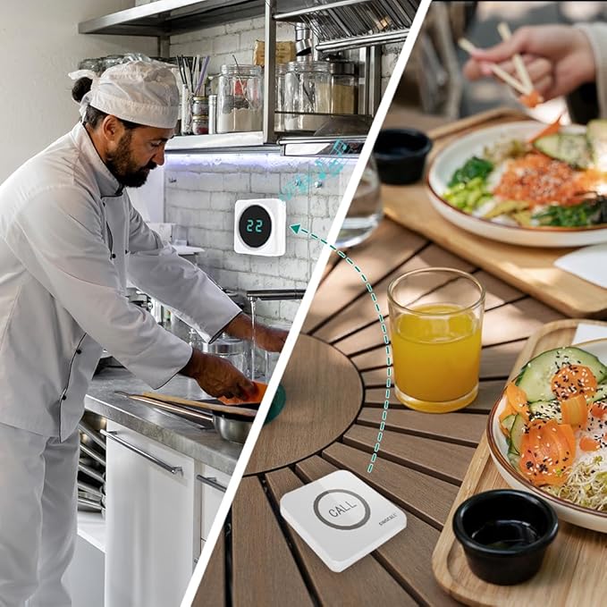 SINGCALL Restaurant Pager System Waiter Calling System Pagers and Beepers for Kitchen,Fast Food,Hotel,Restaurants,Cafe,Bar to Call Waiters 2 Waterproof Wireless Call Buttons
