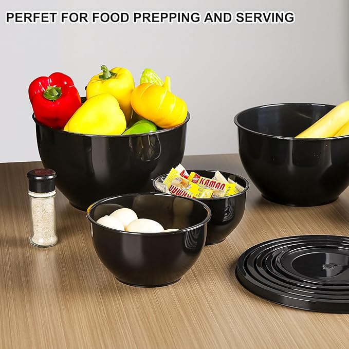 Greentainer Plastic Mixing Bowls with Lids Set for Kitchen, 5 Set Nesting Bowls for Mixing, Baking, Prepping, Cooking and Serving Food, Mixing Bowls Dishwasher, Microwave Safe