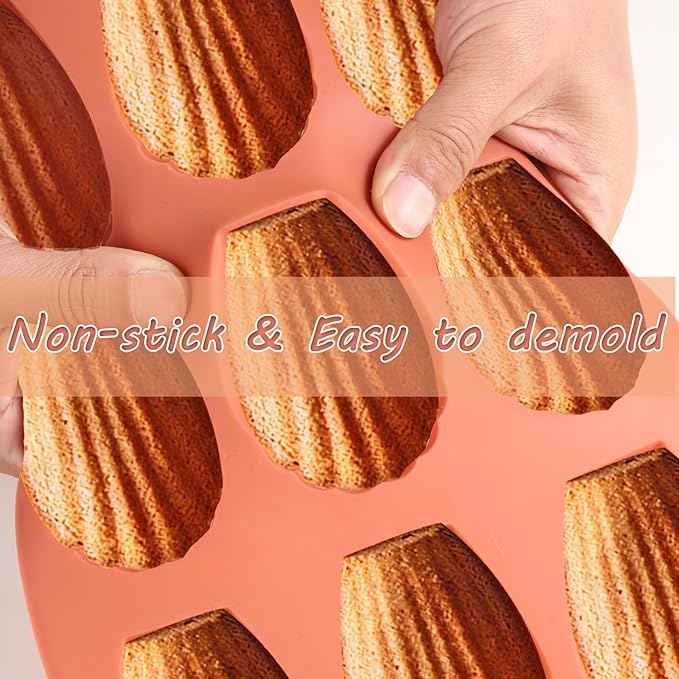 Silicone Madeleine Baking Mold, 8-Cavity Shell Shape, Terracotta Pink
