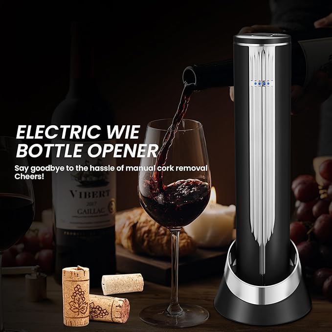 BLUBYEES Electric Wine Bottle Opener with Charging Base & Built-in Foil Cutter – Rechargeable Intelligent Touch-Activated Automatic Corkscrew – Luxury Christmas Wine Gifts for Women, Men, Seniors