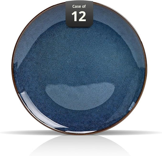 Organic Shape Restaurant Dinner Plates 10.5", Commerical Grade Catering Stoneware Plates in Ir-regular Organic Shape, Chip & Scratch Resistant, Glossy Reactive Glaze Blue, Case of 12