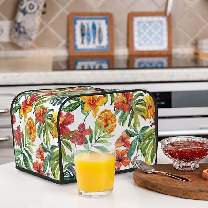 Tropical Flowers Covers for 4 Slice Toasters,Cute Country Bread Machine Cover with Handle,Washable Stain Resistant Kitchen Small Appliance Cover Dining Decor