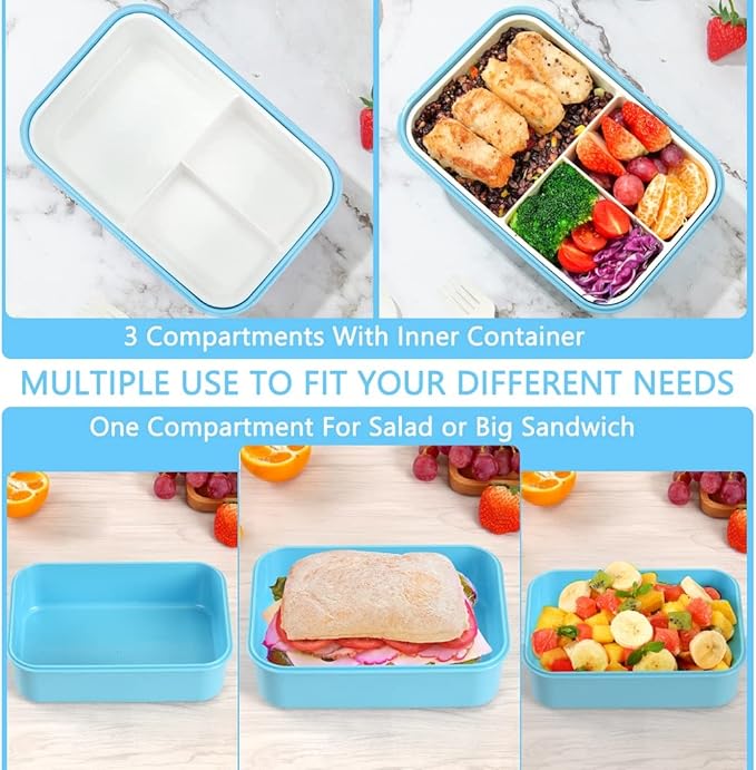Bento Boxes for Adults - 1100 ML Bento Lunch Box Container For Kids With Spoon & Fork - Durable Perfect Size for On-the-Go Meal, BPA-Free and Food-Safe Materials(Blue)