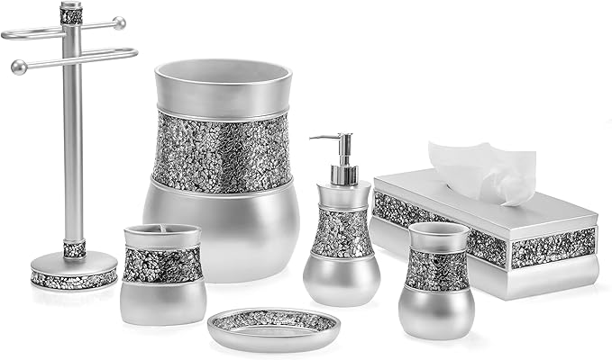 Crackled Glass Countertop Towel Stand, Decorative Unibody Silver Fingertip Towel Holder, Durable Resin Free Standing Towel Rack, for Elegant Counter Top Bathroom or Kitchen Decor
