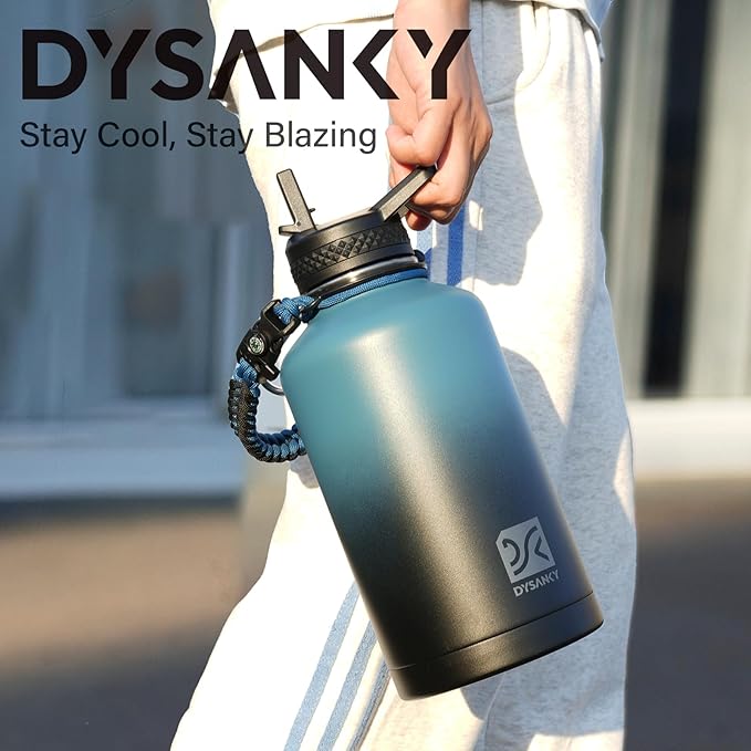 DYSANKY 64 oz Insulated Water Bottle | Thickened Stainless Steel Water Jug for Gym and Hiking with Straw, Carrier Bag, Handle Strap | BPA-Free 64 oz