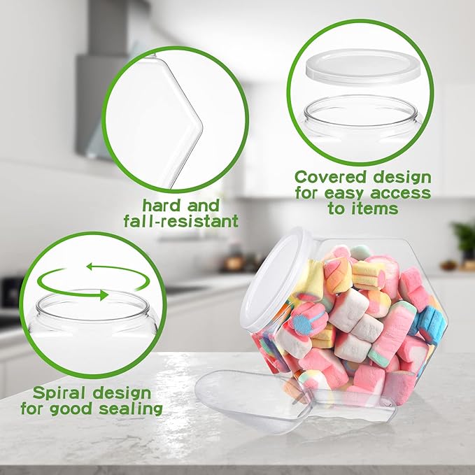 Hoolerry 12 Pcs Plastic Candy Jar with Scoops Set include 6 Hexagon Cookie Jars with Lid for Candy Buffet and 6 Candy Scoops 73 oz Large Storage Jar Clear Food Storage Canisters Kitchen Countertop Jar