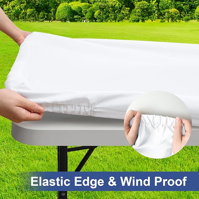 homing Square Table Cloth Cover, Waterproof Polyester Elastic Fitted Tablecloth, Washable Table Protector for Picnic, Camping, Outdoor (White, 34" x 34")