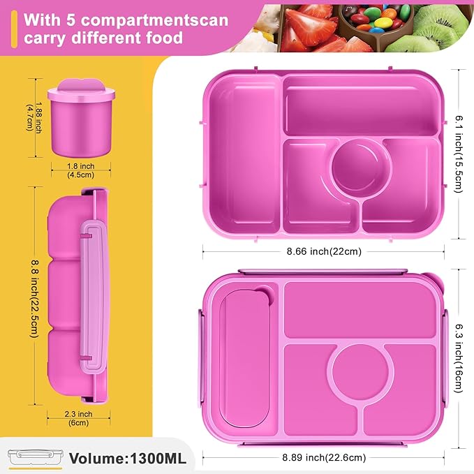 Amathley Bento Box Adult Lunch Box Kids,Lunch Containers for Adults/Kids/Toddler,5 Compartments Bento Lunch Box with Sauce Vontainers,Microwave & Dishwasher & Freezer Safe,BPA-Free (Red lily)