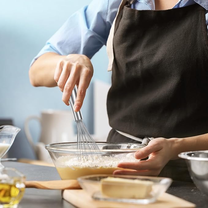 8" Whisk, Ergonomic Handle, Dishwasher Safe 18/10 Stainless Steel Whisk, Professional Kitchen Metal Wisk, Perfect for Whisking, Blending, Beating, and Baking