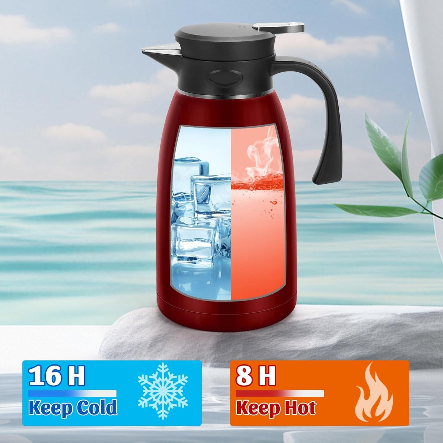 Yummy Sam 70oz Thermal Coffee Carafe, 2L Stainless Steel for Hot Drinks, Double Wall Vacuum Carafe for Hot Liquids Large Tea for Home School Office for Valentine's Day Burgundy
