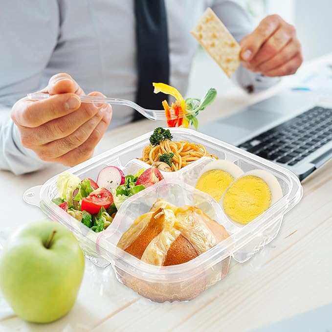Haawooky 50 Pcs Bento Snack Food Containers,4 Compartment Lunchable Container with Lids,Divided Food Storage Containers For Travel Work School