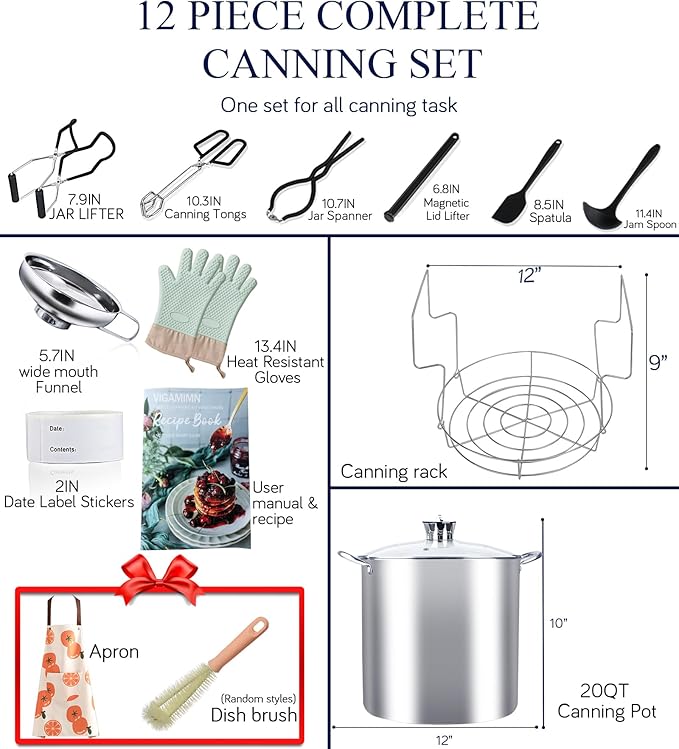 Canning Pot-Canning supplies starter kit, Stainless Steel Canning Tool Kits Set for Beginners, Water bath canner with rack for canning