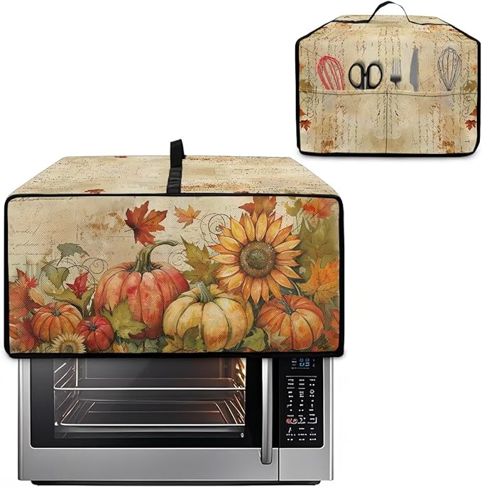 Toaster Oven Dust Cover Small Kitchen Appliance Cover for Countertop Convection Ovens,Small Appliances, L, 18.5 x 22.5 x 13 Inches, Retro Pumpkin Sunflower
