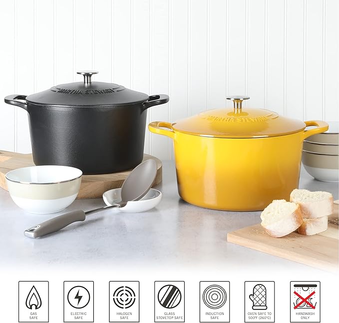 MARTHA STEWART Gatwick 7-Quart Enamel Cast Iron Dutch Oven Pot with Lid – Matte Black – Durable Heavy-Duty Dutch Oven for Slow Cooking, Braising & Baking
