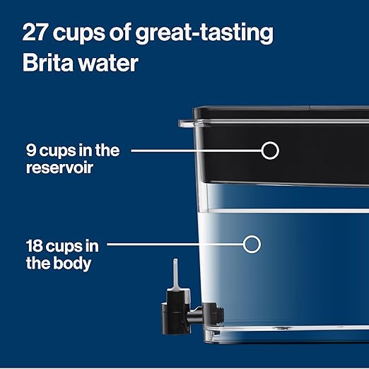 Brita 27 Cup Elite Filter Dispenser, Reduces 30+ Contaminants including Lead and Microplastics, Filter lasts 6 months, UltraMax, Black