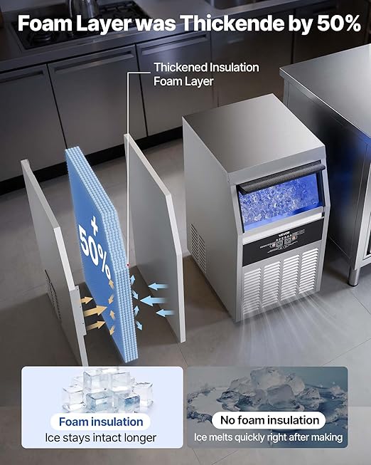 VEVOR Commercial Ice Maker Machine, 130 lbs/24h with 30 lbs Storage Capacity, Built-in/Freestanding/Under Counter, Stainless Steel Ice Maker with LED Display & Self-Cleaning, for Home Bar Restaurant