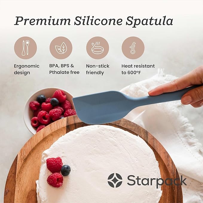 Starpack 'Scrape & Stir' Silicone Spatula (8 Inch) - Heat Resistant Spatulas Set 600°F - Food Grade Kitchen Spatulas - Nonstick Baking and Cooking Spatula - LFGB Grade Rubber Utensil Set