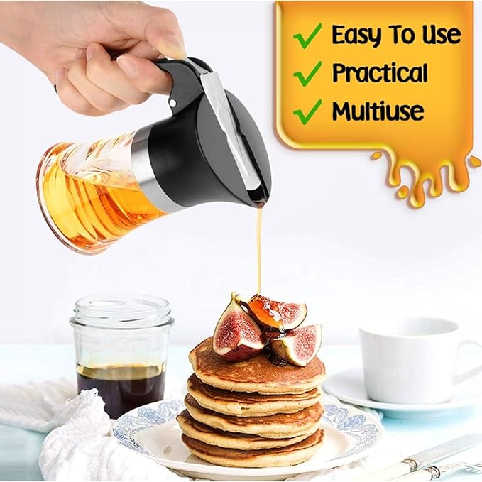 3.38Oz Honey Dispenser, No Drip Honey Jar Maple Syrup Dispenser Easy to Clean Olive Oil Dispenser with Handle Sugar Dispenser for Kitchen Cooking
