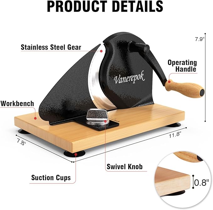 vanerepok Manual Bread Slicer for Homemade Sourdough Bread Versatile Hand Crank Bread Slicer for Sourdough Crusty Bread Etc Stainless Steel Slicers Adjustable Width for Homemade & Commercial Use