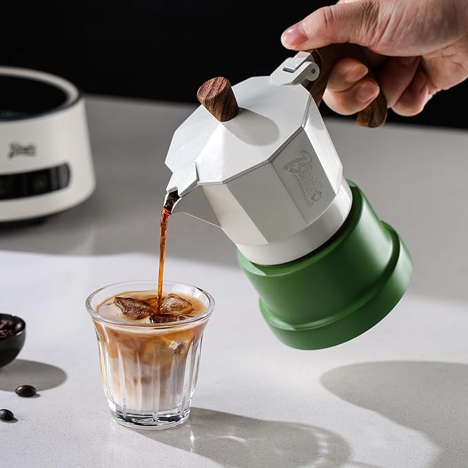 Bincoo Espresso Maker Stovetop,Camping Moka Pot 2 Cup/120ML,Stove Top Espresso Italian Coffee Maker,Easy to Use (White-green)