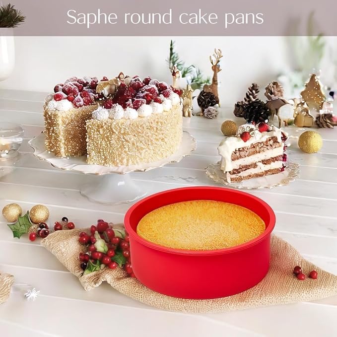 saphe 4 packs Silicone Cake Pans, Nonstick Silicone Round Cake Molds for baking, silicone bakeware sets for Cakes, Cheese Cakes and Chocolate Cake (4+6+8+10inch)