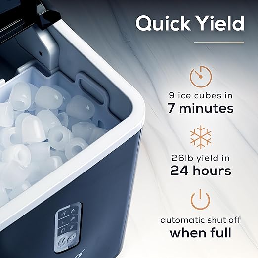 Igloo Handled Portable Ice Maker with Scoop - Ice Maker with LED Control Panel & 1 Quart Water Tank - Ice Cube Maker Produces 26 Lbs. of Ice in 24 Hours with 9 Large or Small Cubes In 7 Minutes- Black