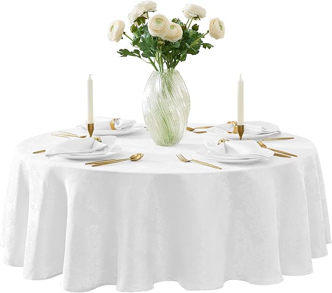 Newbridge Barcelona Luxury Damask Fabric Napkins, Set of 4 Square Napkins, White, 100% Polyester, No Iron, Soil Resistant Dining Room, Party and Banquet Napkins